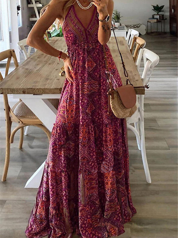 Bohemian Maxi Dress with Paisley Print and Halter Neckline Maxi Dresses MyDresses Dark Purple 8 | S 