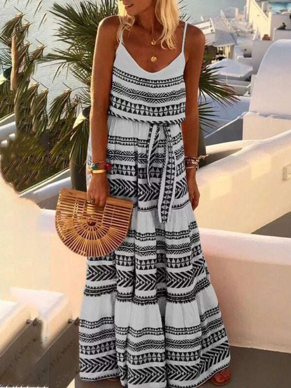 Bohemian Maxi Dress with Geometric Print and Deep V-Neck Maxi Dresses MyDresses Black 8 | S 