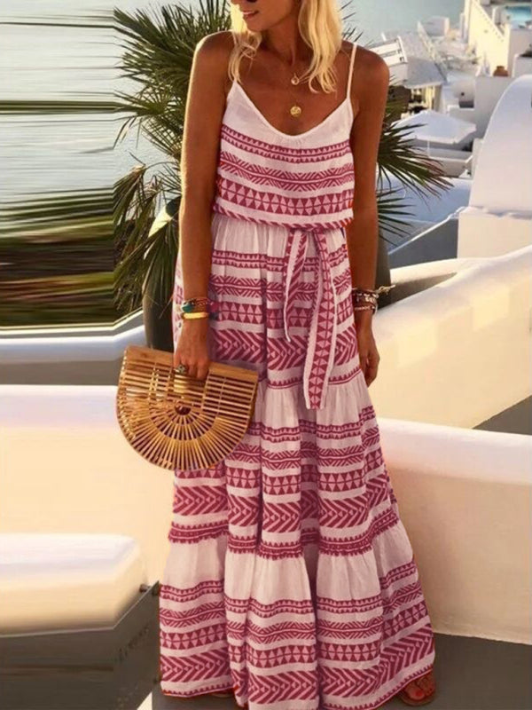 Bohemian Maxi Dress with Geometric Print and Deep V-Neck Maxi Dresses MyDresses Purple 8 | S 