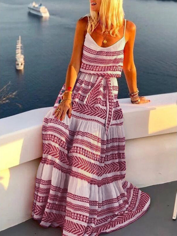 Bohemian Maxi Dress with Geometric Print and Deep V-Neck Maxi Dresses MyDresses 