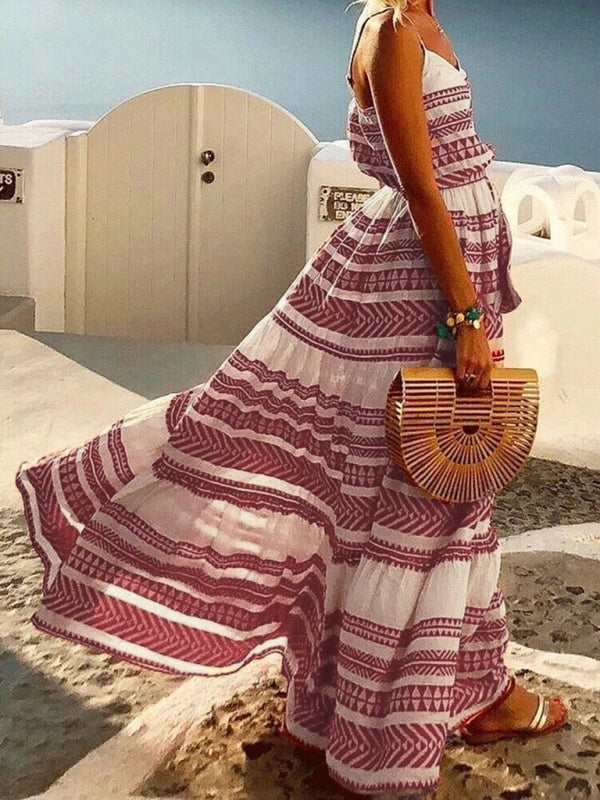 Bohemian Maxi Dress with Geometric Print and Deep V-Neck Maxi Dresses MyDresses 