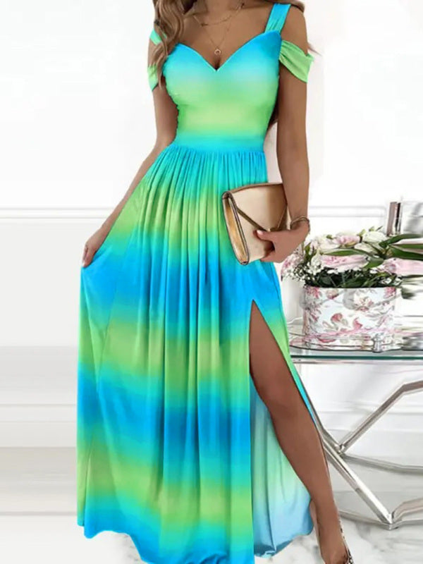 Floral Print Maxi Dress with V-Neck and Sexy Slit Maxi Dresses MyDresses Blue 8 | S 