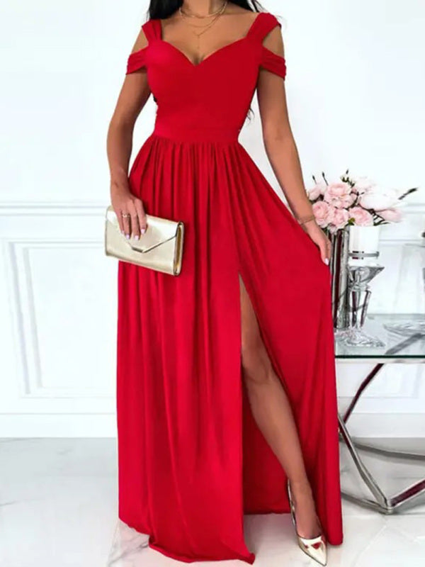 Floral Print Maxi Dress with V-Neck and Sexy Slit Maxi Dresses MyDresses Red 8 | S 