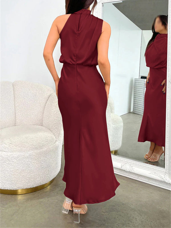 Halter Neck Satin Dress with Slim-Fit Design Maxi Dresses MyDresses