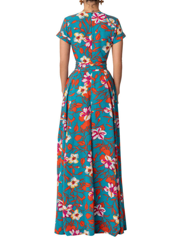 Floral Maxi Dress with Lace-Up Waist and High Slit Maxi Dresses MyDresses 