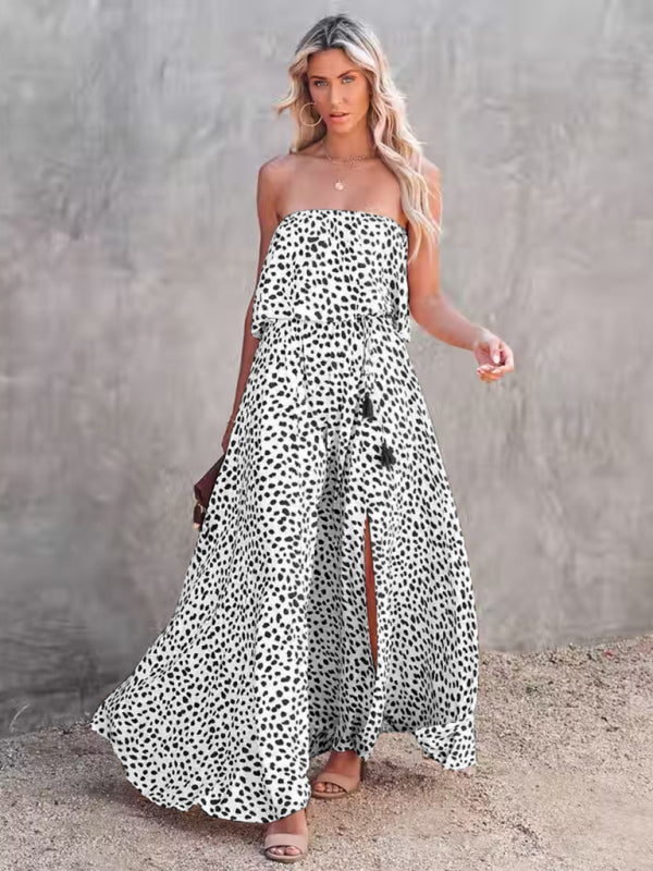 Leopard Print Maxi Dress with One-Shoulder Ruffle and Slit Maxi Dresses MyDresses Black 8 | S 