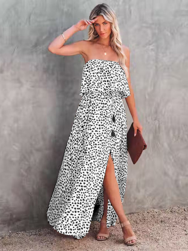 Leopard Print Maxi Dress with One-Shoulder Ruffle and Slit Maxi Dresses MyDresses 