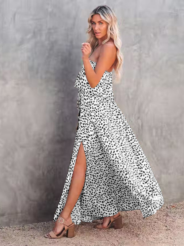 Leopard Print Maxi Dress with One-Shoulder Ruffle and Slit Maxi Dresses MyDresses 