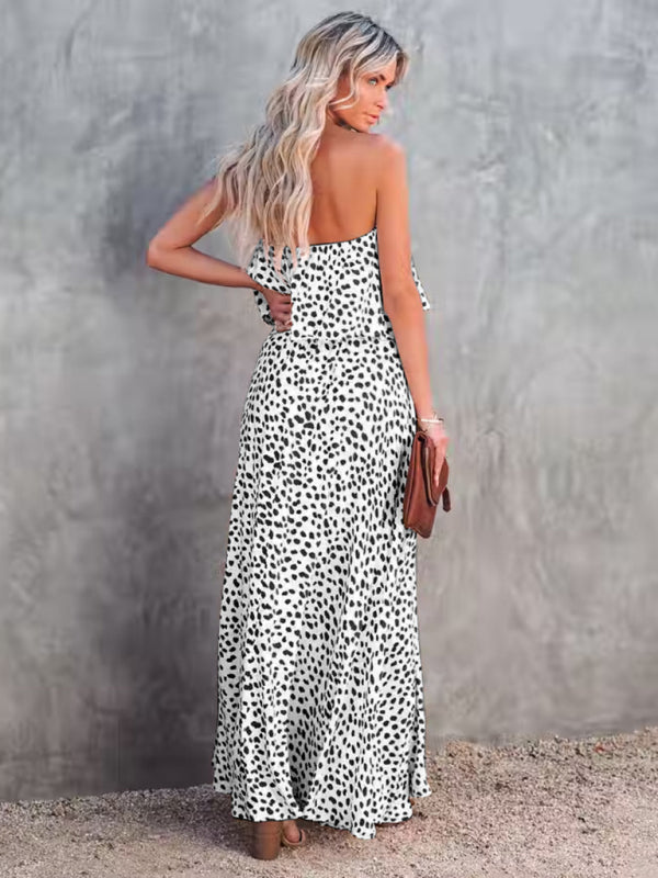 Leopard Print Maxi Dress with One-Shoulder Ruffle and Slit Maxi Dresses MyDresses 