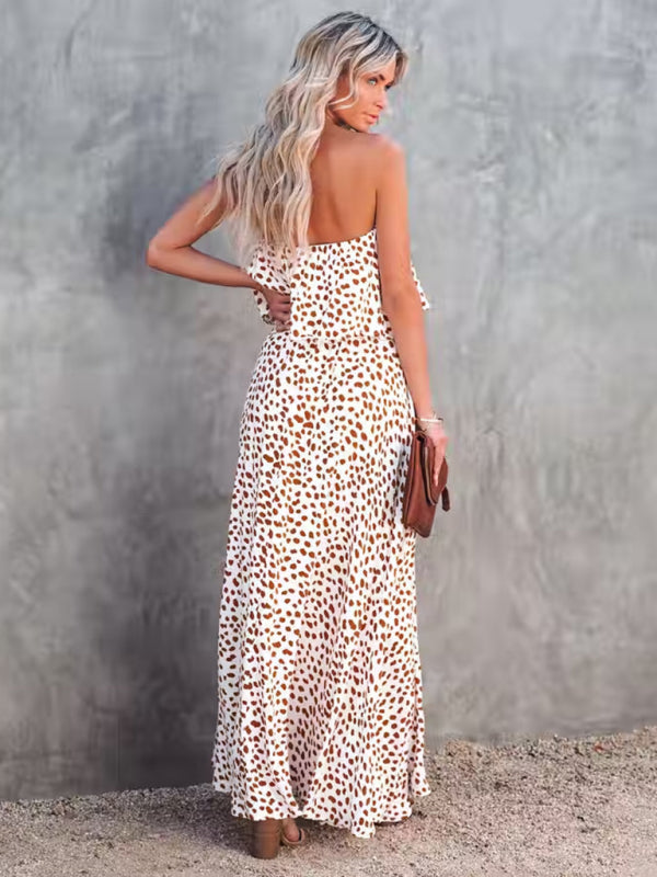 Leopard Print Maxi Dress with One-Shoulder Ruffle and Slit Maxi Dresses MyDresses 