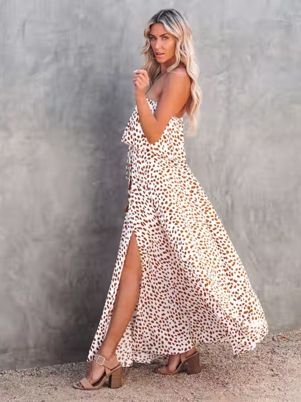 Leopard Print Maxi Dress with One-Shoulder Ruffle and Slit Maxi Dresses MyDresses 