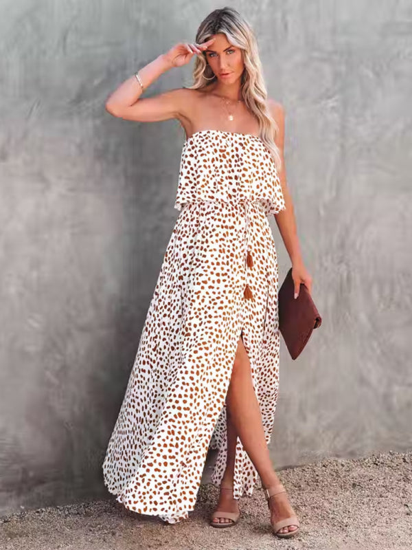 Leopard Print Maxi Dress with One-Shoulder Ruffle and Slit Maxi Dresses MyDresses 