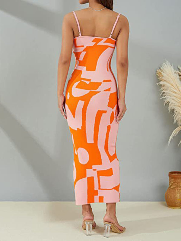 Geometric Print Slim-Fit Maxi Dress with Scoop Neckline Maxi Dresses MyDresses 