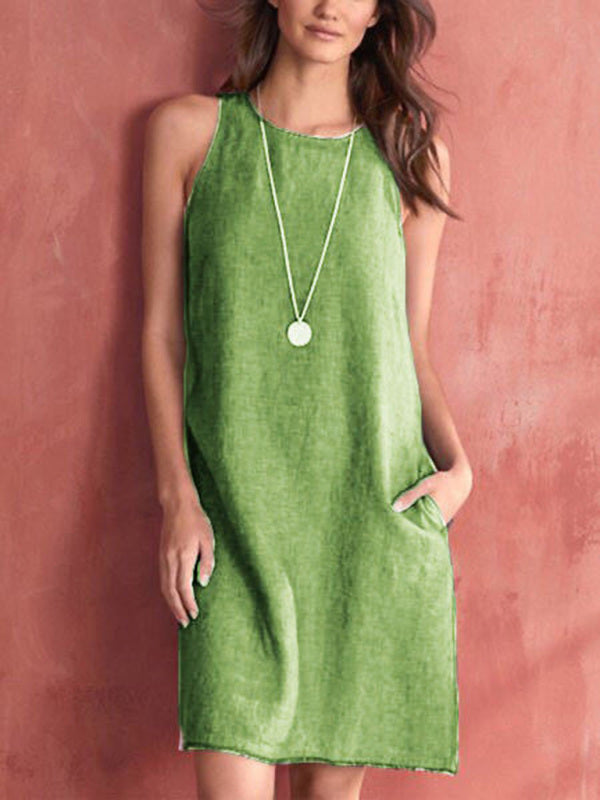 Comfortable Sleeveless Dress with Pockets and Round Neck Maxi Dresses MyDresses Light Green 8 | S 