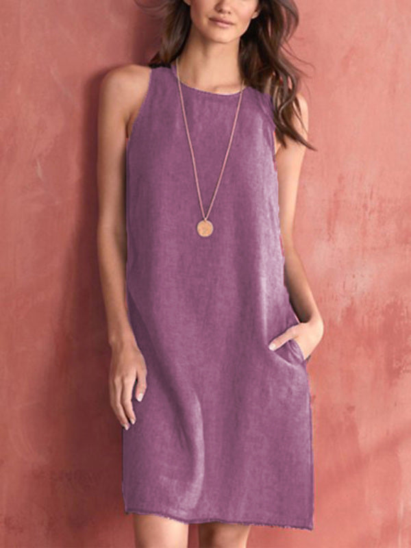 Comfortable Sleeveless Dress with Pockets and Round Neck Maxi Dresses MyDresses Purple 8 | S 