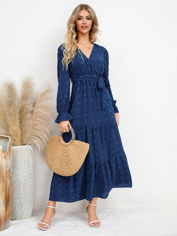 Textured Pattern Maxi Dress with Belted Waist and Tiered Hem Maxi Dresses MyDresses 