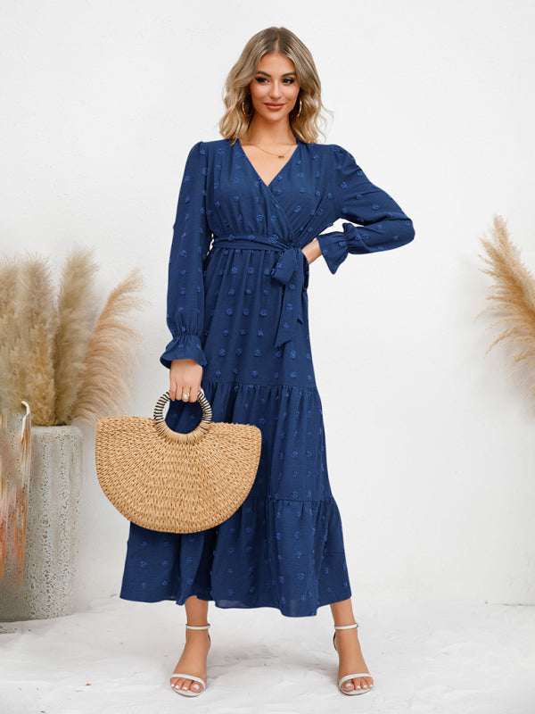 Textured Pattern Maxi Dress with Belted Waist and Tiered Hem Maxi Dresses MyDresses 