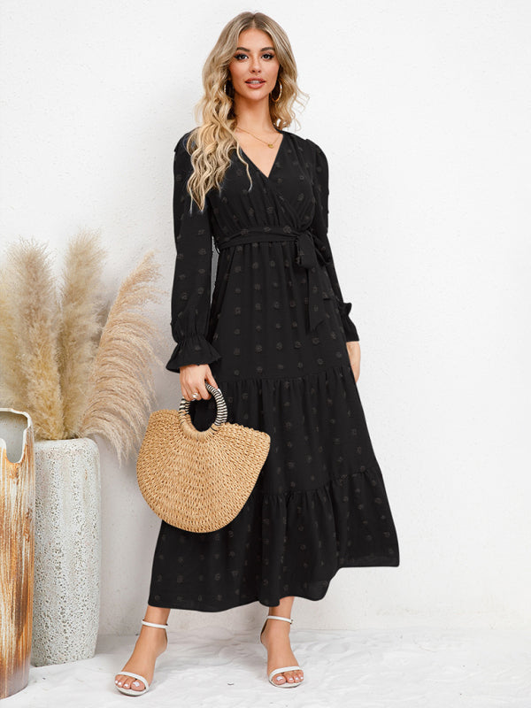 Textured Pattern Maxi Dress with Belted Waist and Tiered Hem Maxi Dresses MyDresses 