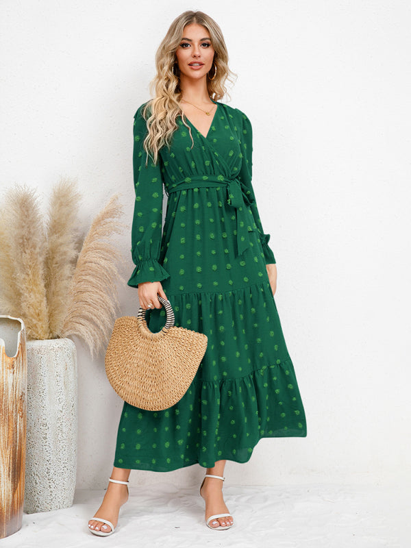 Textured Pattern Maxi Dress with Belted Waist and Tiered Hem Maxi Dresses MyDresses 