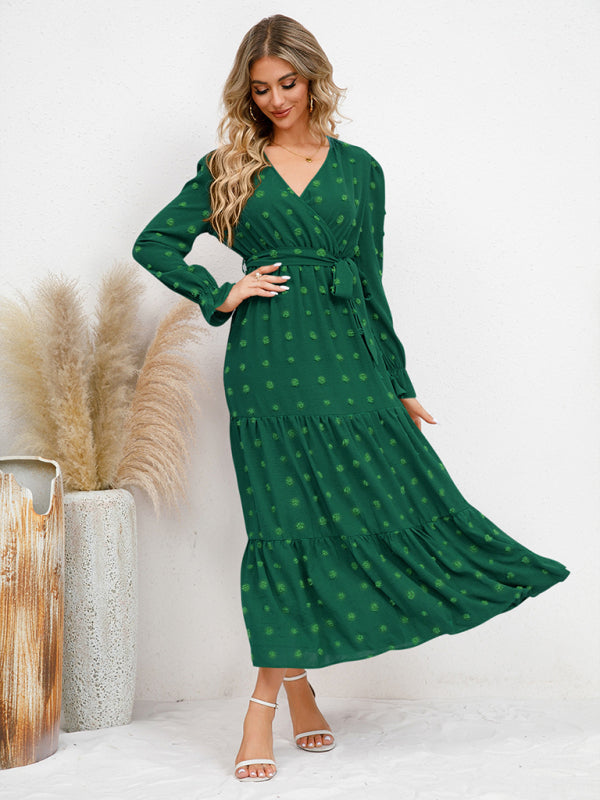 Textured Pattern Maxi Dress with Belted Waist and Tiered Hem Maxi Dresses MyDresses 