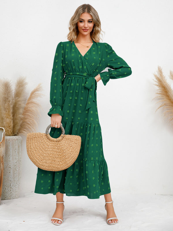 Textured Pattern Maxi Dress with Belted Waist and Tiered Hem Maxi Dresses MyDresses 