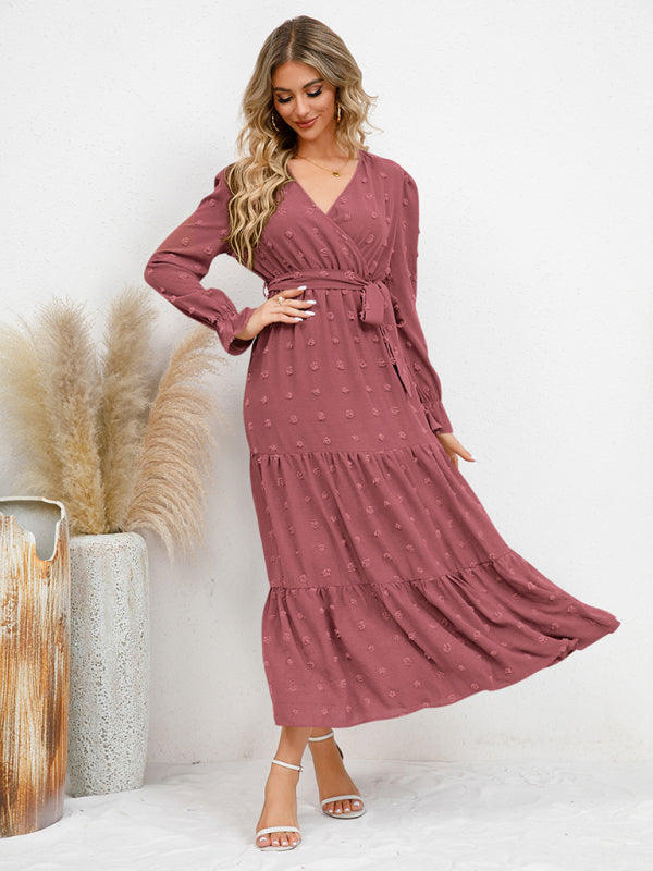 Textured Pattern Maxi Dress with Belted Waist and Tiered Hem Maxi Dresses MyDresses 