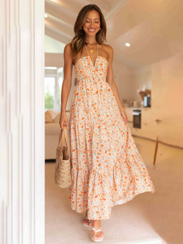 Bohemian V-Neck Maxi Dress with Tiered Design Maxi Dresses MyDresses Orange 8 | S 