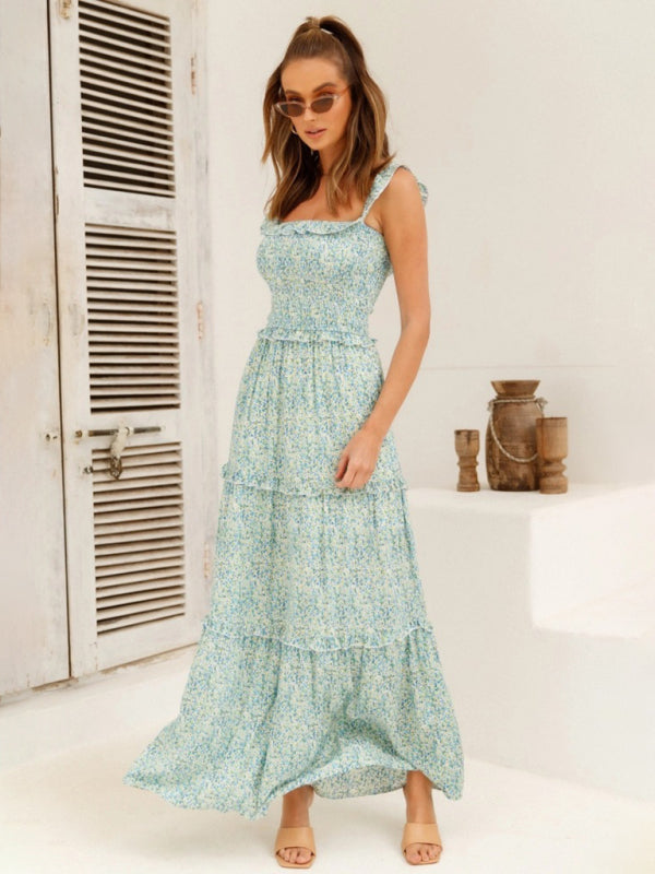 Bust-Wrapped Maxi Dress with Off-Shoulder Floral Print Maxi Dresses MyDresses 