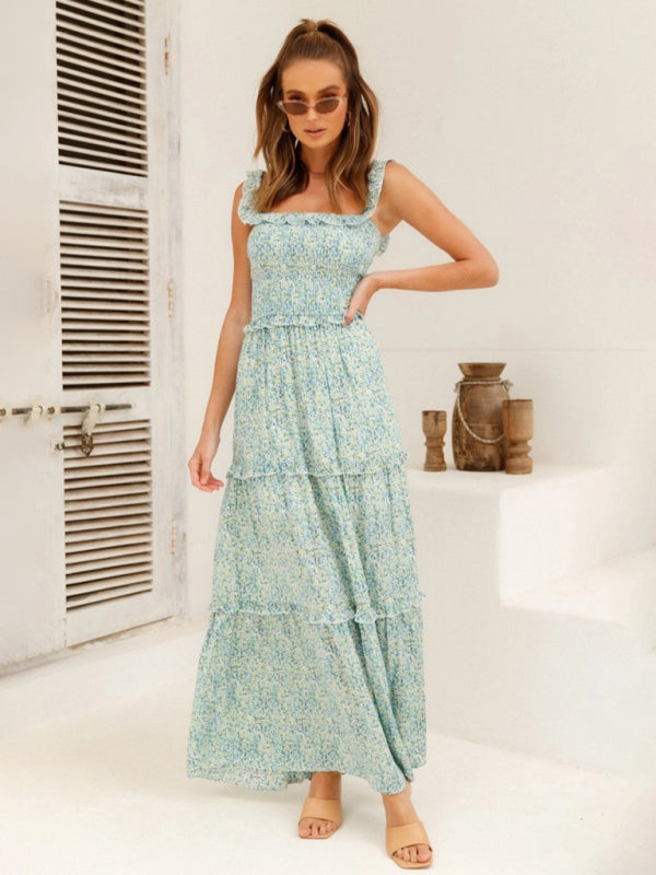 Bust-Wrapped Maxi Dress with Off-Shoulder Floral Print Maxi Dresses MyDresses Green 8 | S 