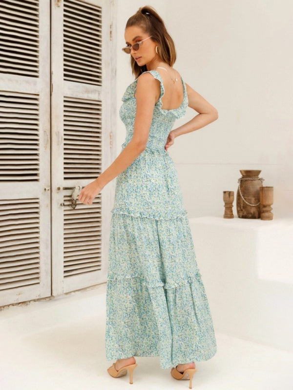 Bust-Wrapped Maxi Dress with Off-Shoulder Floral Print Maxi Dresses MyDresses 