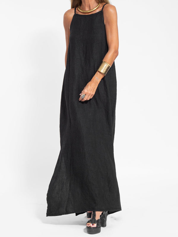 Halter Maxi Dress with Side Slit and Cotton Linen Blend Maxi Dresses MyDresses 