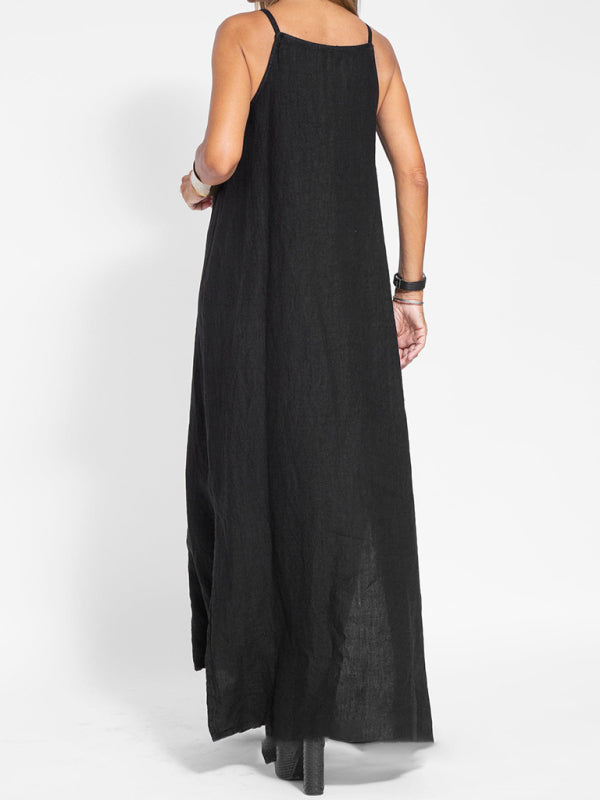 Halter Maxi Dress with Side Slit and Cotton Linen Blend Maxi Dresses MyDresses 