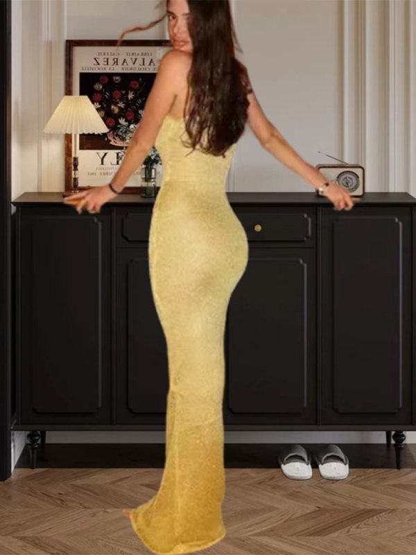 Sequined Maxi Dress with Slim Fit and U-Neck Design Group4 MyDresses