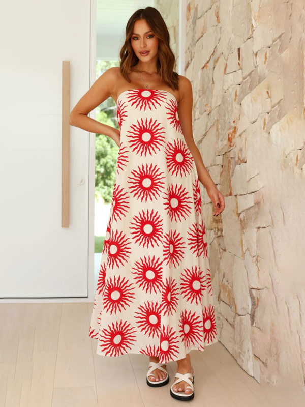 Tropical Print Strapless Maxi Dress with Flowy Design Maxi Dresses MyDresses 