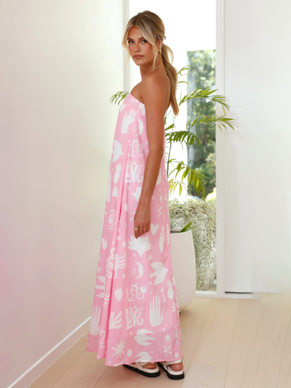 Tropical Print Strapless Maxi Dress with Flowy Design Maxi Dresses MyDresses 