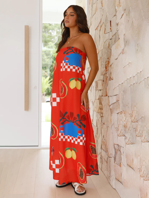 Tropical Print Strapless Maxi Dress with Flowy Design Maxi Dresses MyDresses 