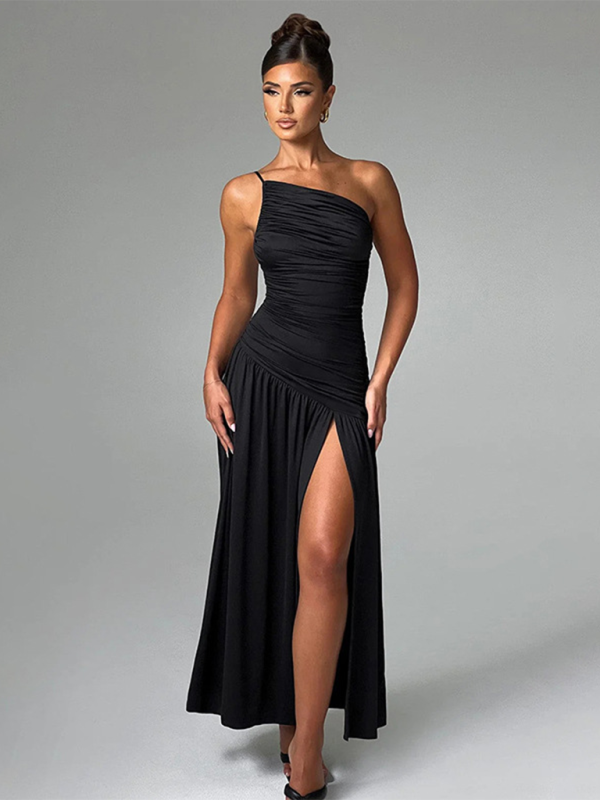 Strapless Off-Shoulder Maxi Dress with Ruched Bodice and High Slit Maxi Dresses MyDresses Black 6 | XS 