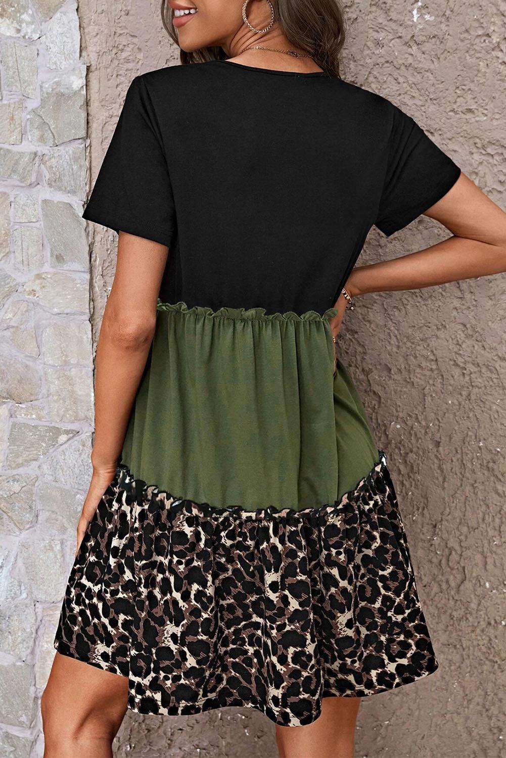 Leopard Print Frill Trim T-Shirt Dress T Shirt Dresses MyDresses 