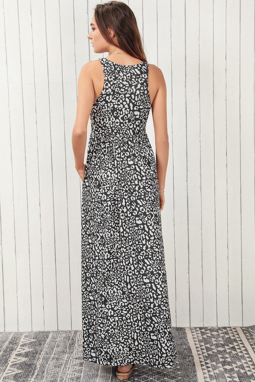 Leopard Print Pocket Maxi Dress Sleeveless Maxi Dresses MyDresses 