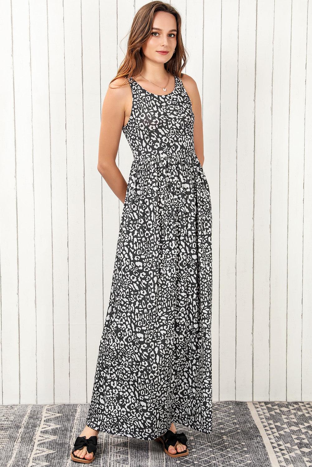 Leopard Print Pocket Maxi Dress Sleeveless Maxi Dresses MyDresses 