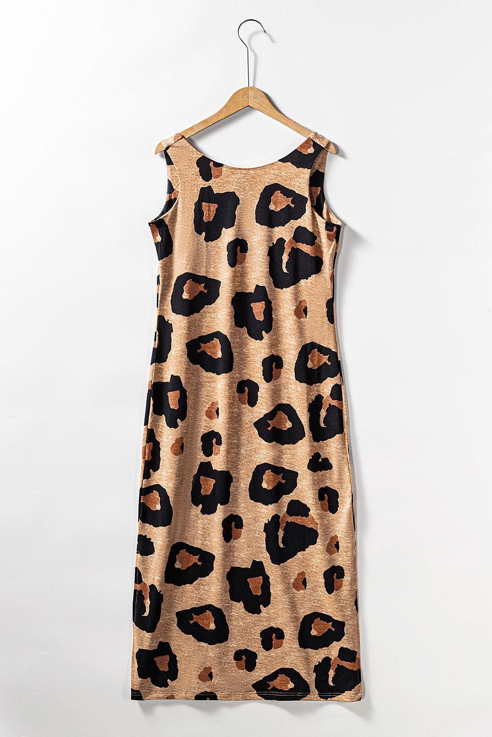 Leopard Print Sleeveless Maxi Dress with Open Back Maxi Dresses MyDresses 