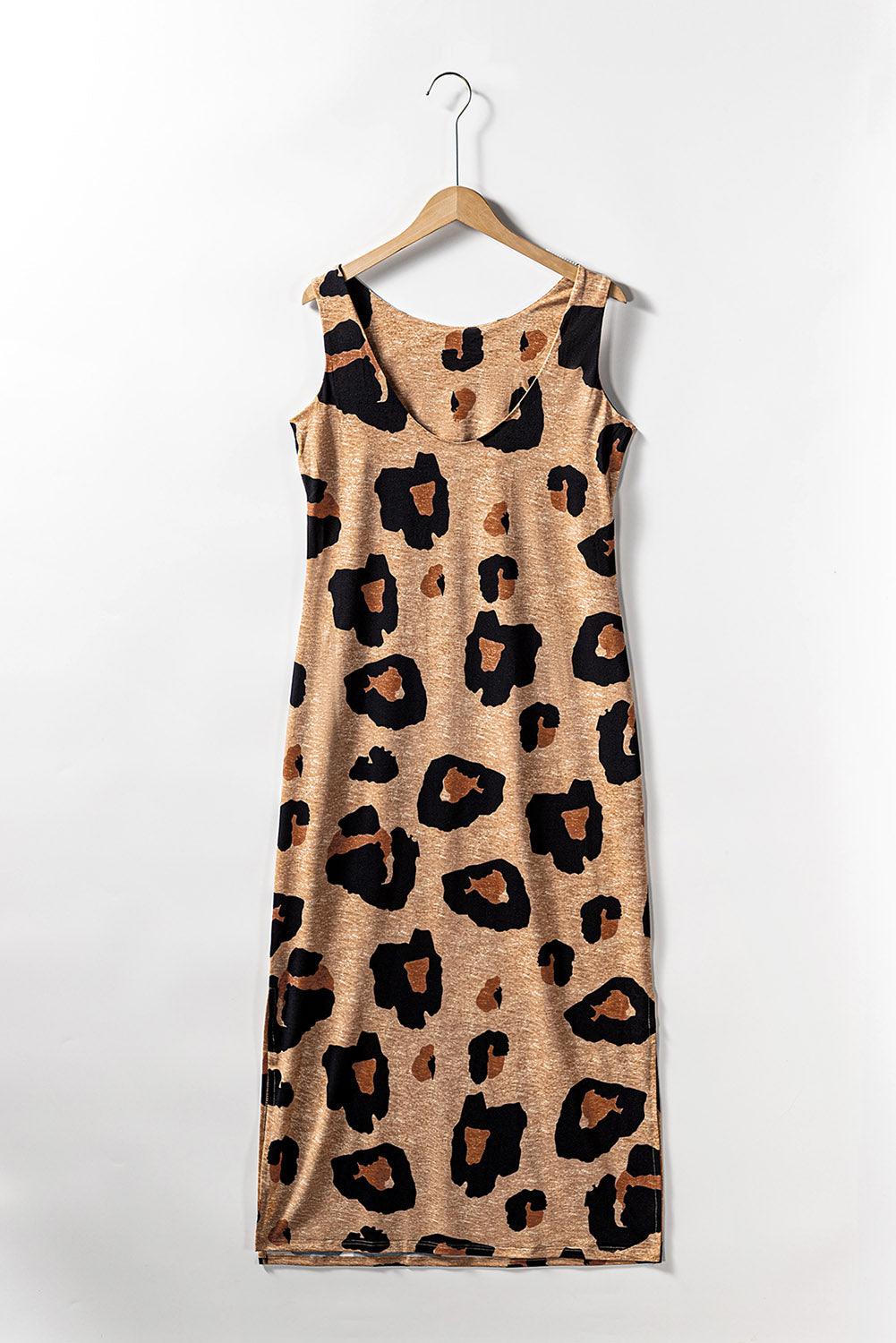 Leopard Print Sleeveless Maxi Dress with Open Back Maxi Dresses MyDresses 