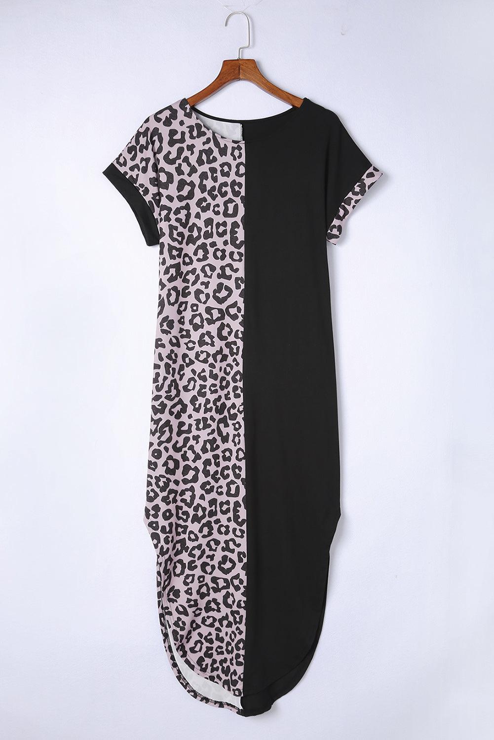 Leopard Print T-shirt Dress with Short Sleeves and Slits T Shirt Dresses MyDresses 