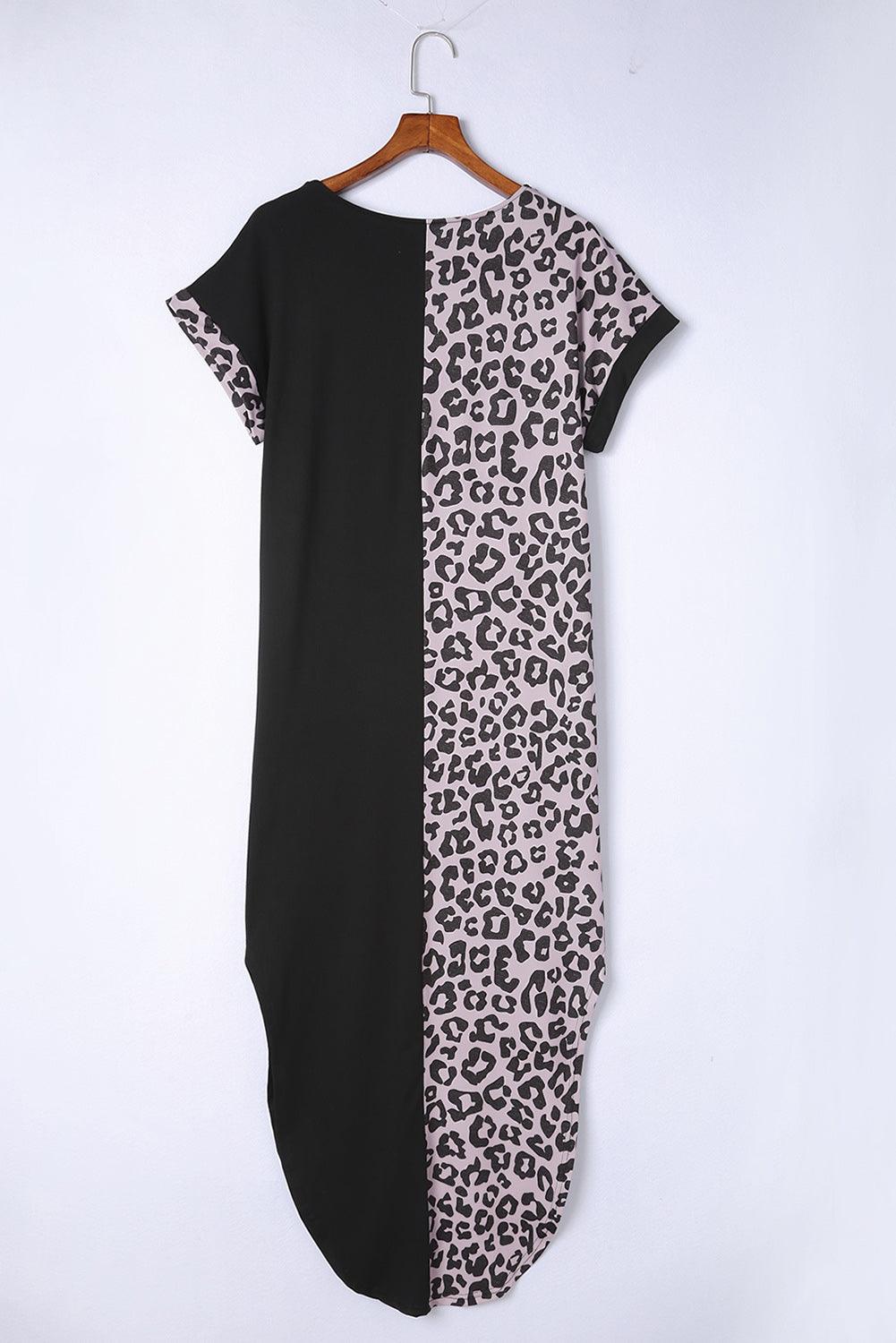 Leopard Print T-shirt Dress with Short Sleeves and Slits T Shirt Dresses MyDresses 