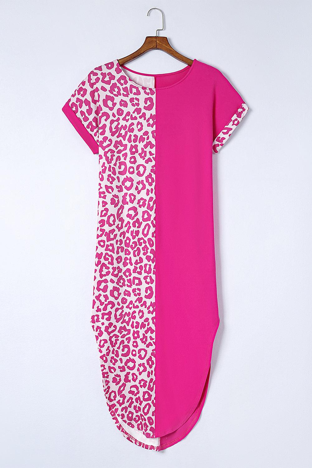 Leopard Print T-shirt Dress with Short Sleeves and Slits T Shirt Dresses MyDresses 