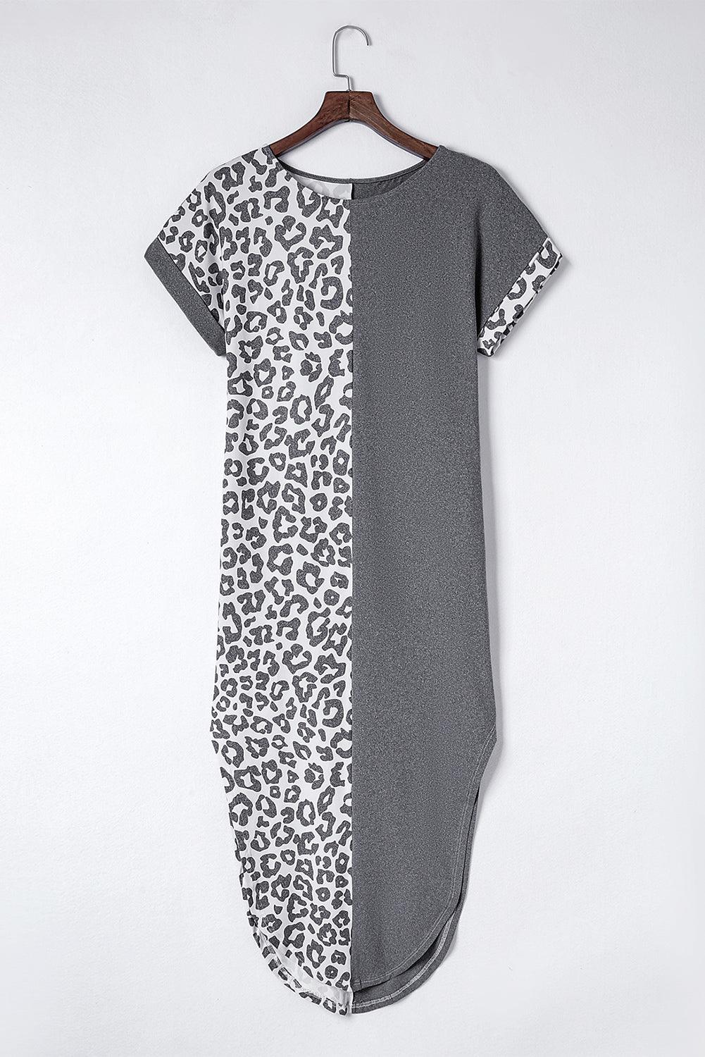 Leopard Print T-shirt Dress with Short Sleeves and Slits T Shirt Dresses MyDresses 