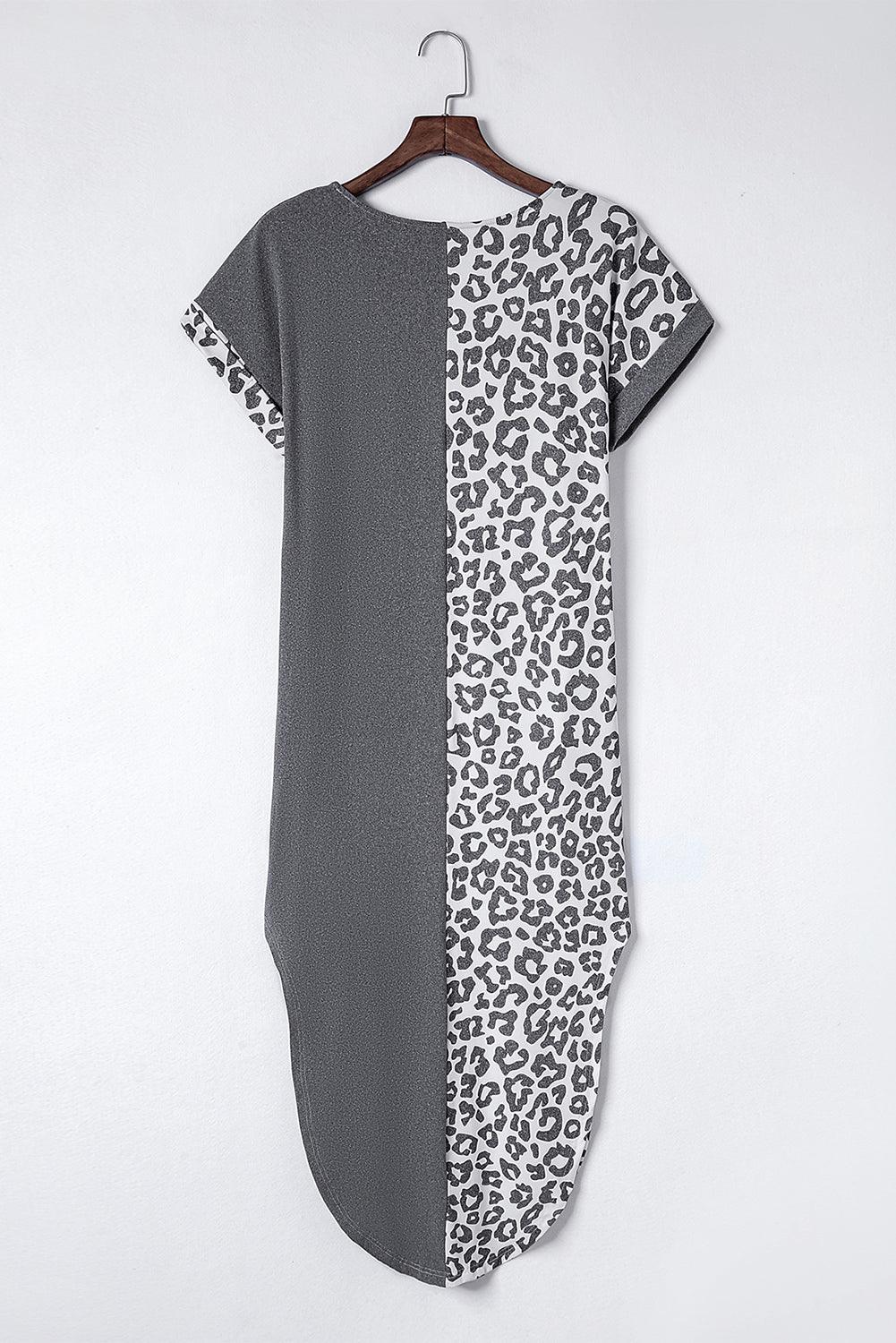 Leopard Print T-shirt Dress with Short Sleeves and Slits T Shirt Dresses MyDresses 