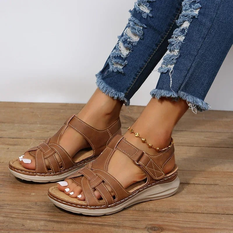 Strappy Orthopedic Sandals with Cushioned Sole Sandals MyDresses Brown 4