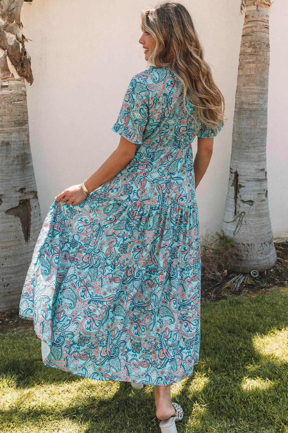 Paisley Print Boho Ruffle Tiered Maxi Dress Maxi Dresses MyDresses 