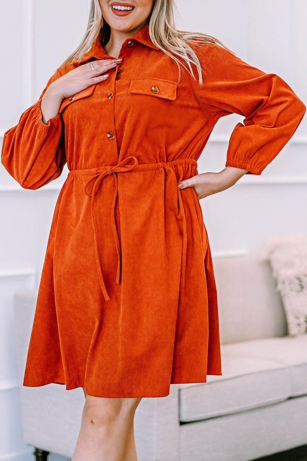 Plus Size High Waist Corduroy Dress Plus Size Mini Dresses MyDresses Orange 18-20 | 1X 